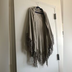 Vera Pelle Leather Scarf Wrap Shawl With Fringes  Made In Italy